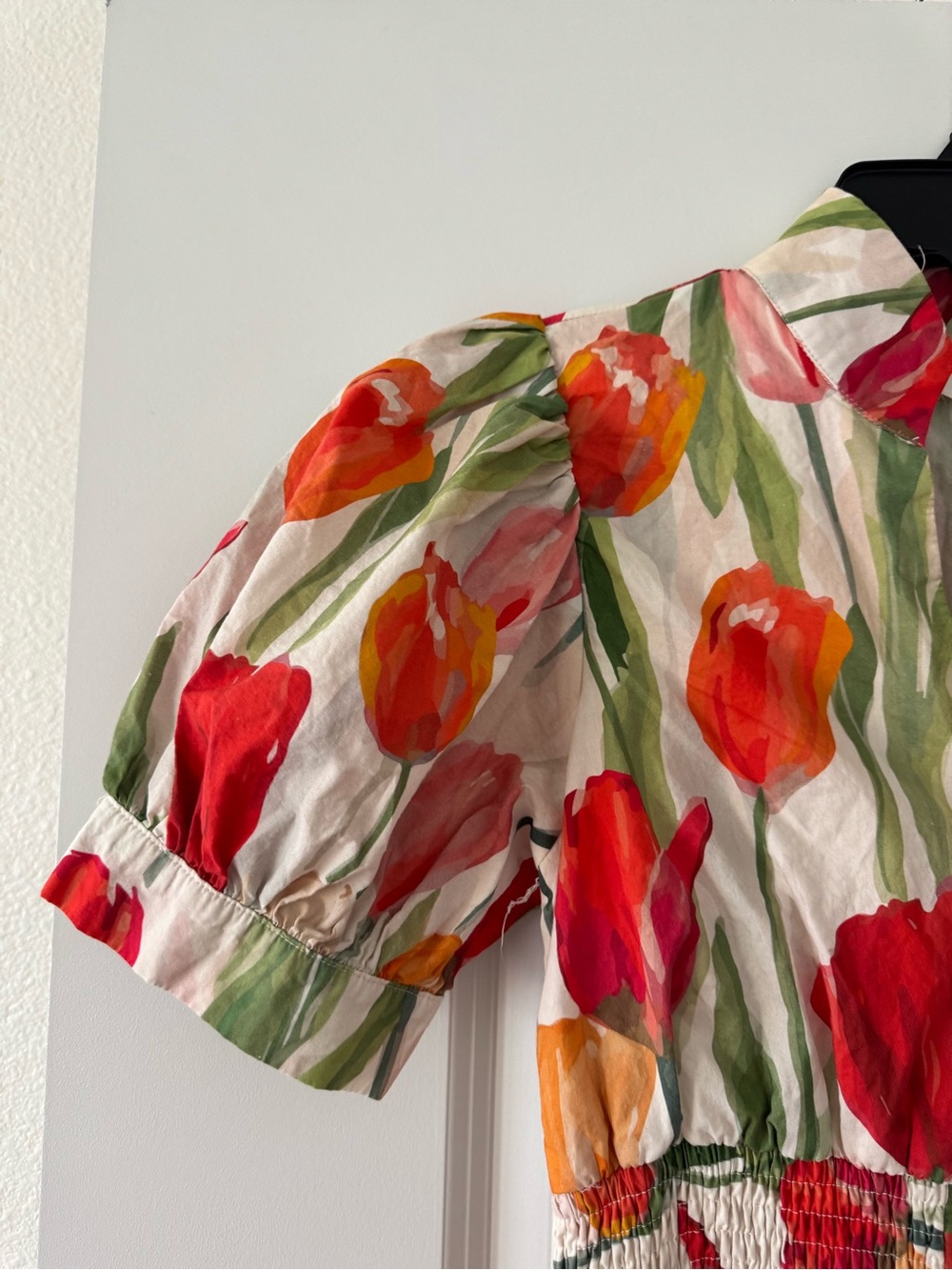 ENTRO 100% COTTON AMONG THE TULIPS IVORY & RED MULTI FLORAL COTTON MIDI DRESS S - Picture 5 of 9